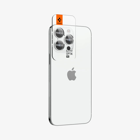 AGL05205 - iPhone 14 Pro / 14 Pro Max Optik Pro Lens Protector in black showing the device